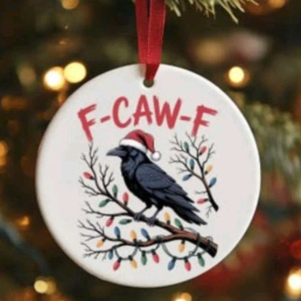 Christmas Crow Ornament with Santa Hat